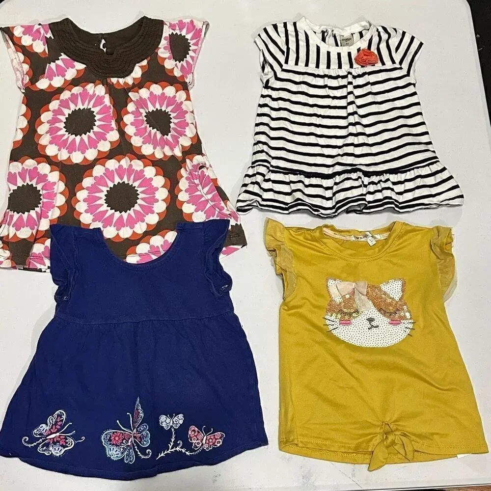 Sleeveless Ruffle Trim Shirts | Blue, white, yellow, pink, brown Girls size 4T